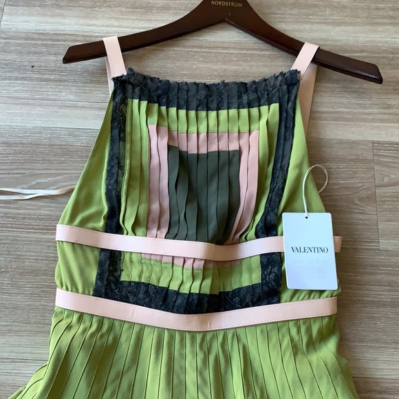 Valentino made in Italy lime green silk leather straps size 40(6) maxi dress - Picture 3 of 17